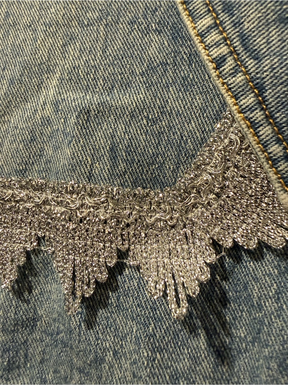 Gritty Soul Denim Shirt with Navy Tulle Ruffle Sleeves - Picture 5 of 8